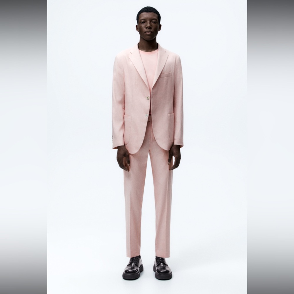 NWT- Zara Man- Basic Collection- Size 38R- Pink Seersucker Blazer